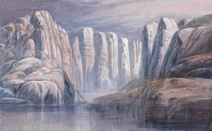 不毛の岩の崖の間の川のpass 作： Edward Lear